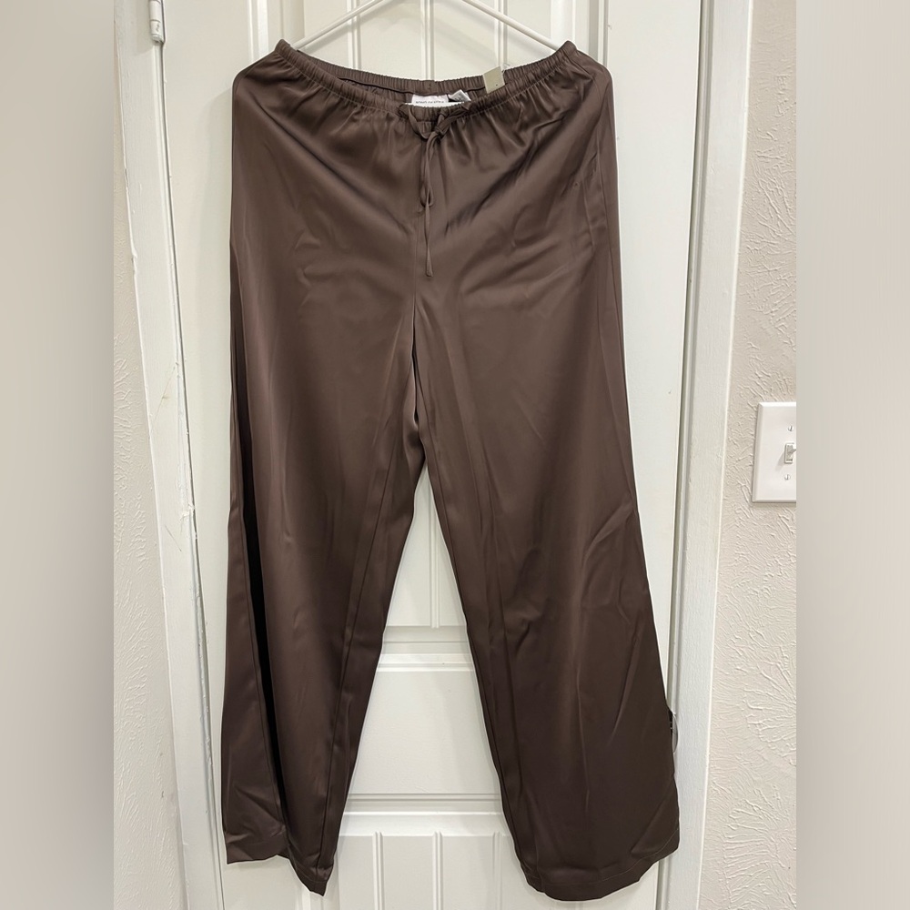 Brown Satin Wide-Leg Pants